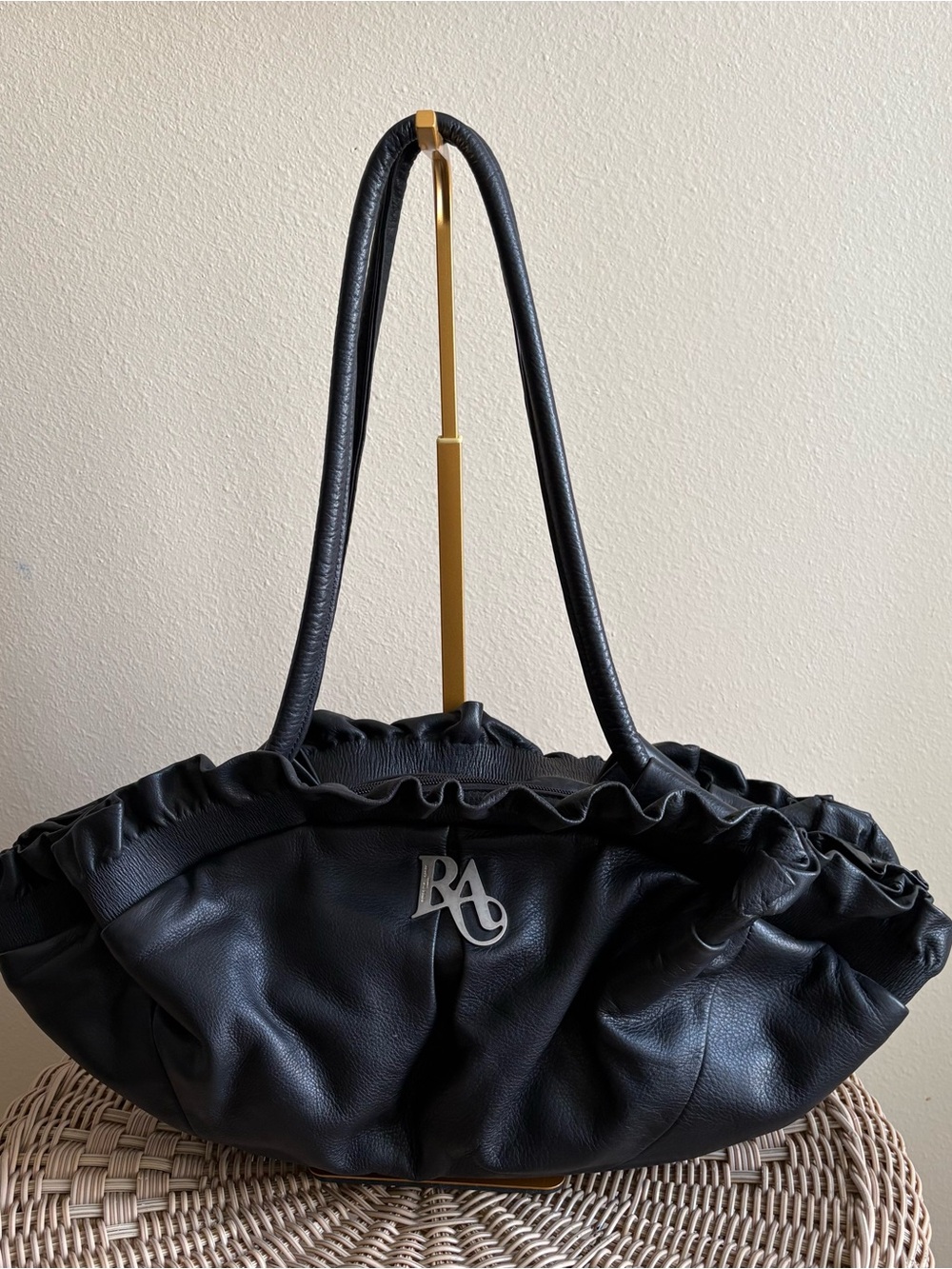 Renato Angi Venezia Black Leather Shoulder Bag